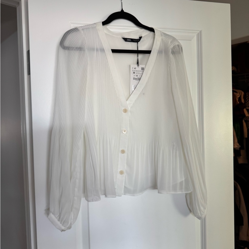 Zara Cream Button-Up Blouse